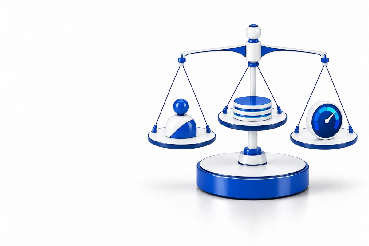 A precision balance representing oversight of agents, models, and usage.